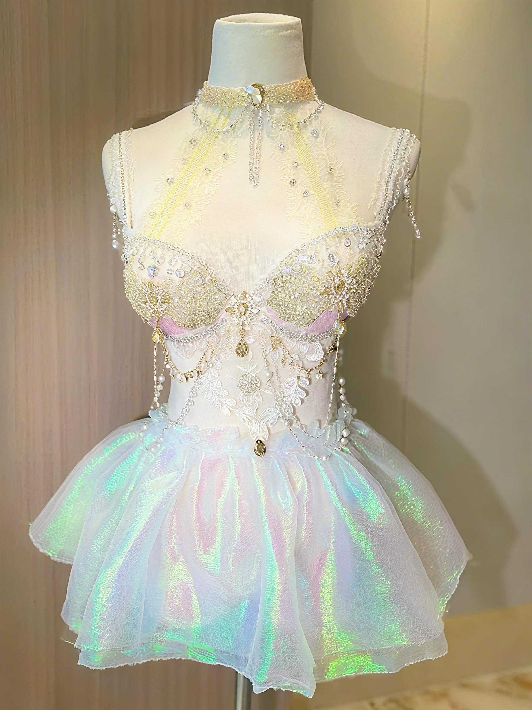 AVRY-Holographic fairy outfit with lace corset and soft tulle skirt