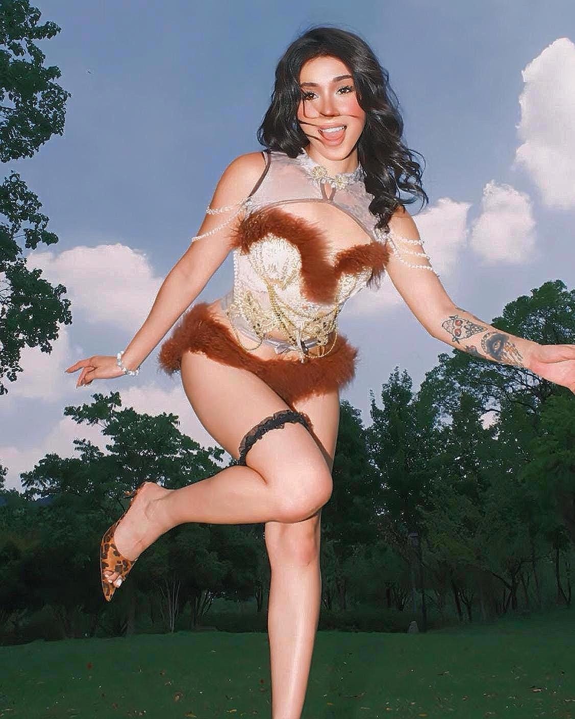 Forest huntress outfit with faux fur top and tribal fantasy styling RAVE SET