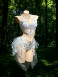 AVRY-Crystal Rave fairy outfit with rhinestone top and soft mesh draping
