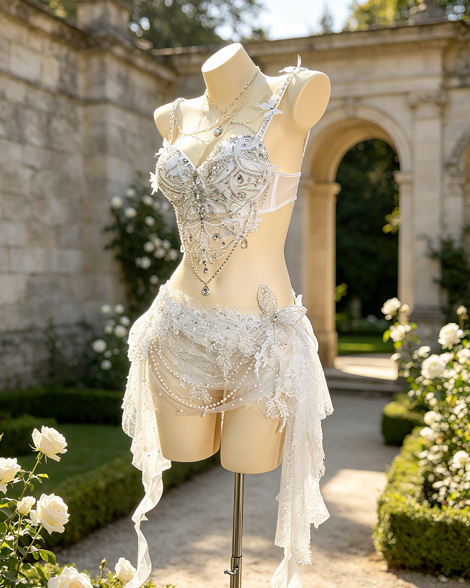 AVRY White Erisly white rhinestone fairy rave outfit from the Seraphina Collection