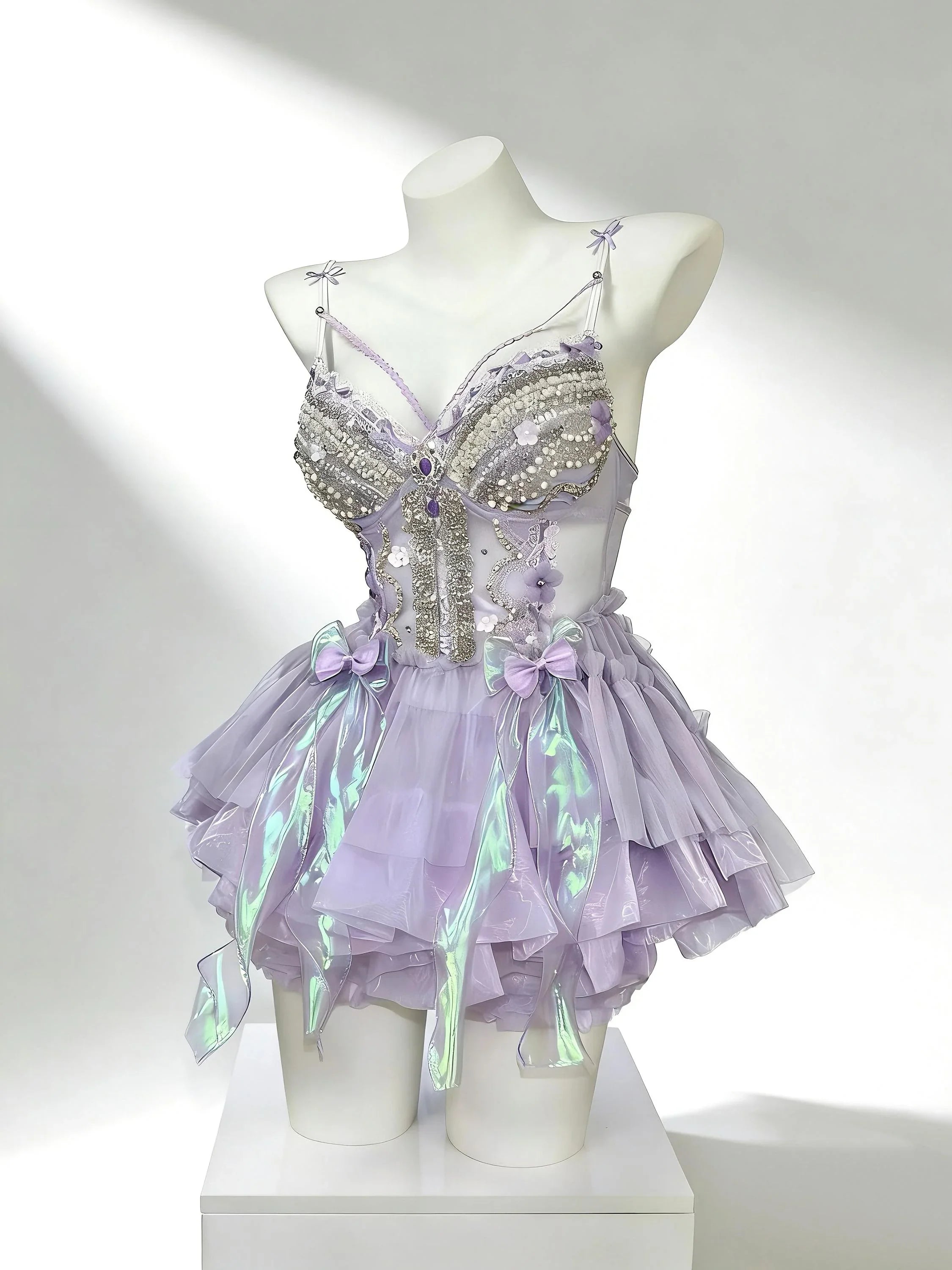AVRY Festival corset set with lilac tulle, ribbons, and crystal embellishments
