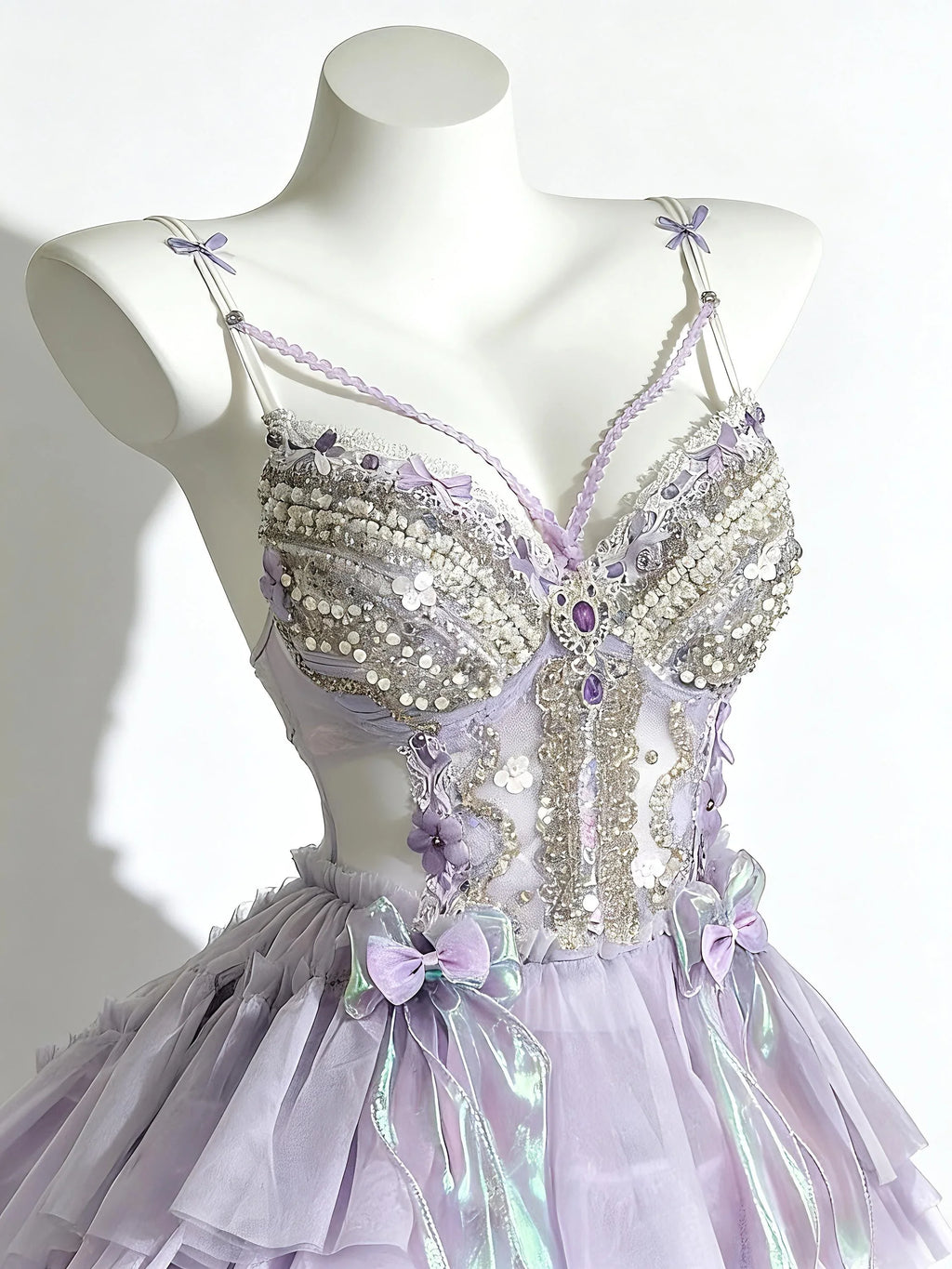 AVRY Clytia lavender jellyfish-inspired festival outfit with layered ruffles and fairycore styling.