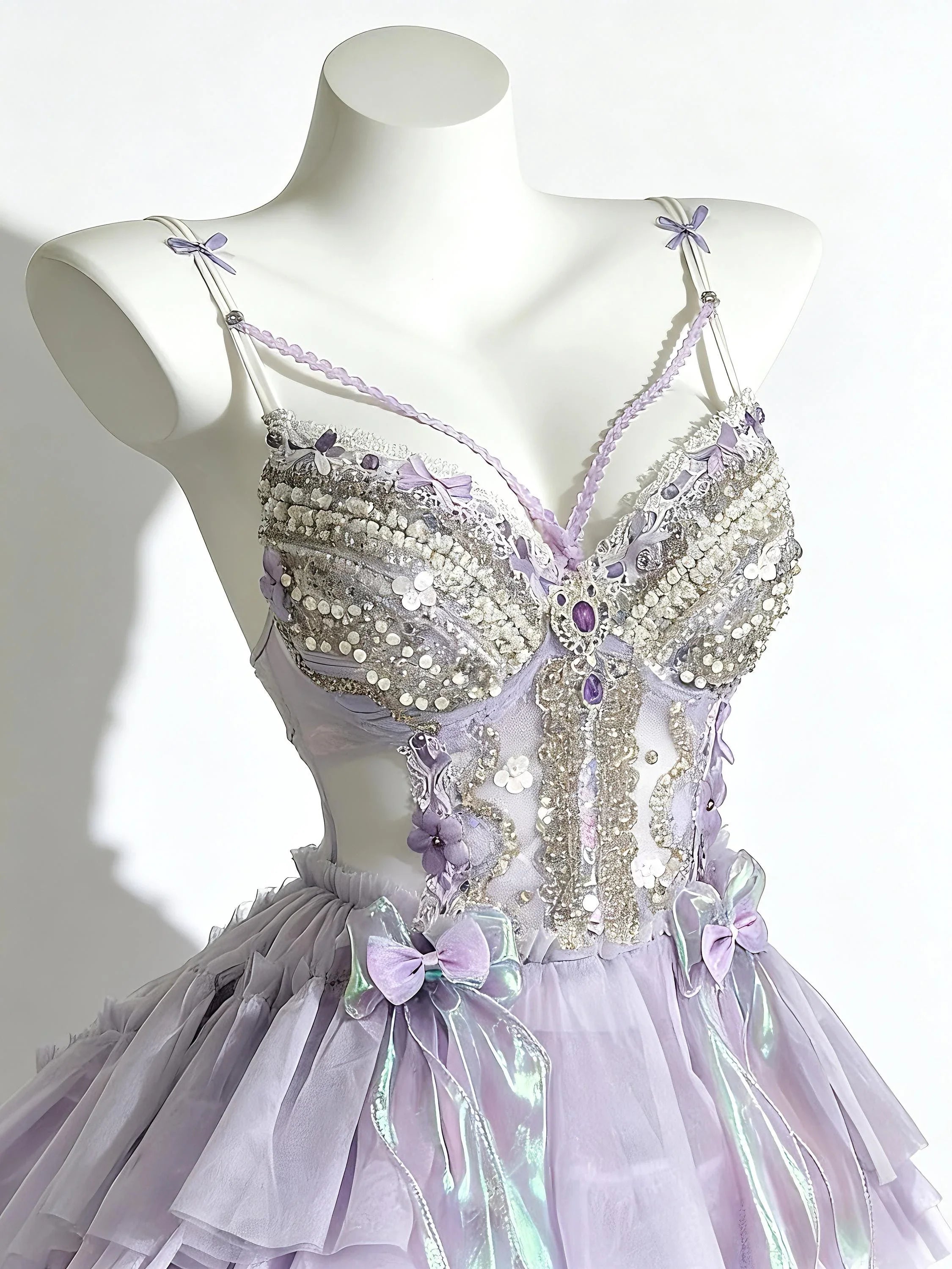 AVRY Clytia lavender jellyfish-inspired festival outfit with layered ruffles and fairycore styling.