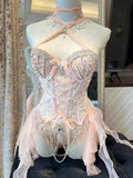 AVRY Akoya Pearl Rave Set featuring a crystal corset top, pearl embellished bottoms and ocean-inspired details