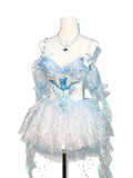 AVRY Crystal Jellyfish Ocean Fairy Rave Set with Bra Top, Layered Skirt, Necklace and Lining Bottom