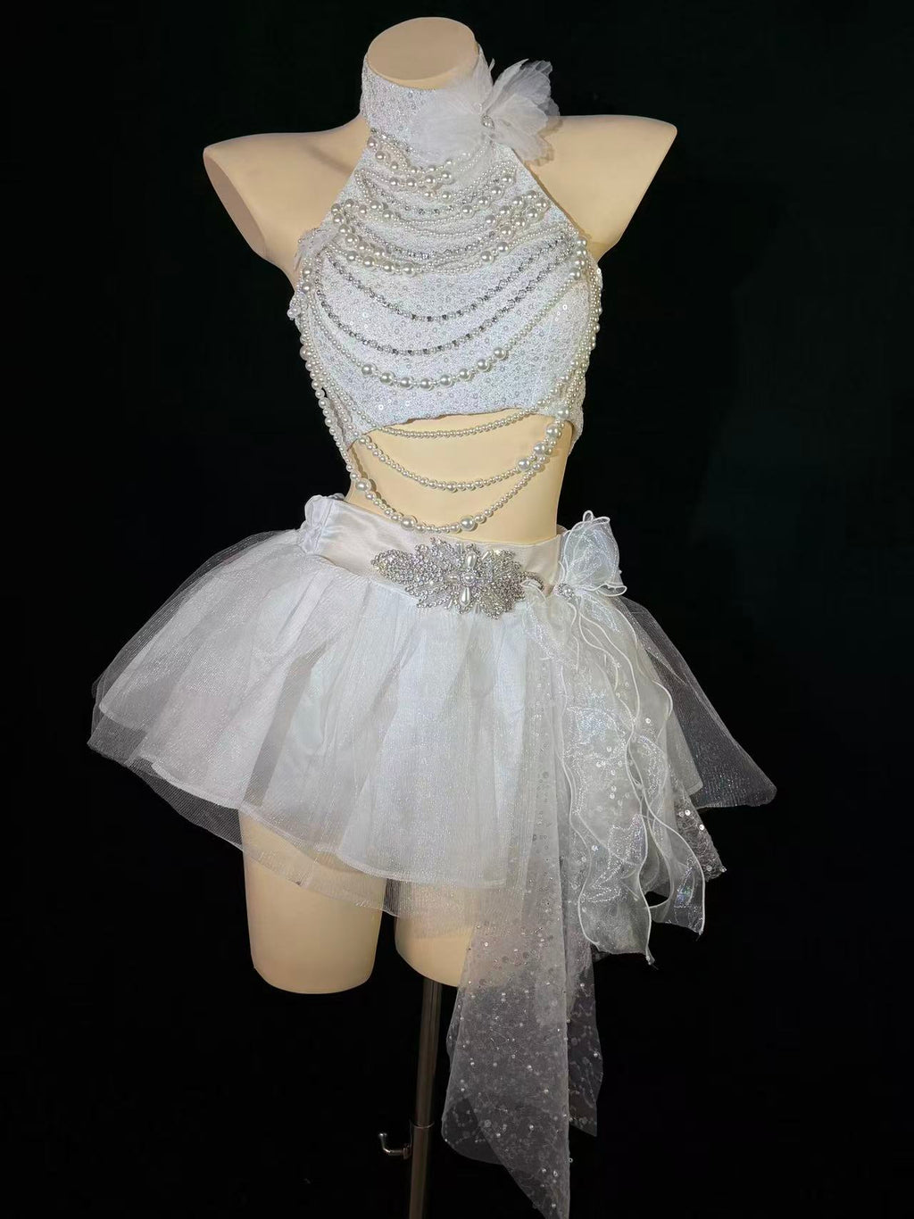 AVRY COVE Nerida Set White Pearl white wrap corset top with ocean fairy styling and delicate layered fabric