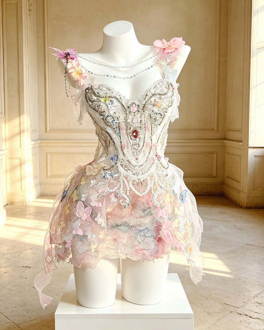 AVRY Mallow rhinestone embellished     AVRY Mallow rhinestone embellished fairy mini dress with pastel butterfly details