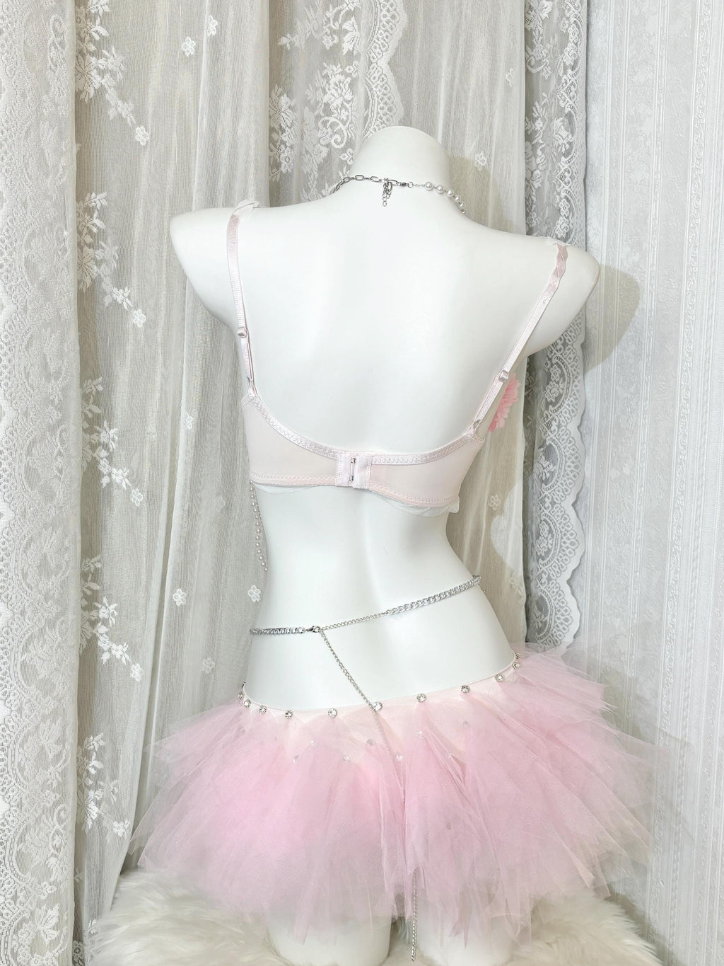 AVRY Anemone Pink Fairy Rave Set with Floral Bra, Body Chain and Festival Bottoms