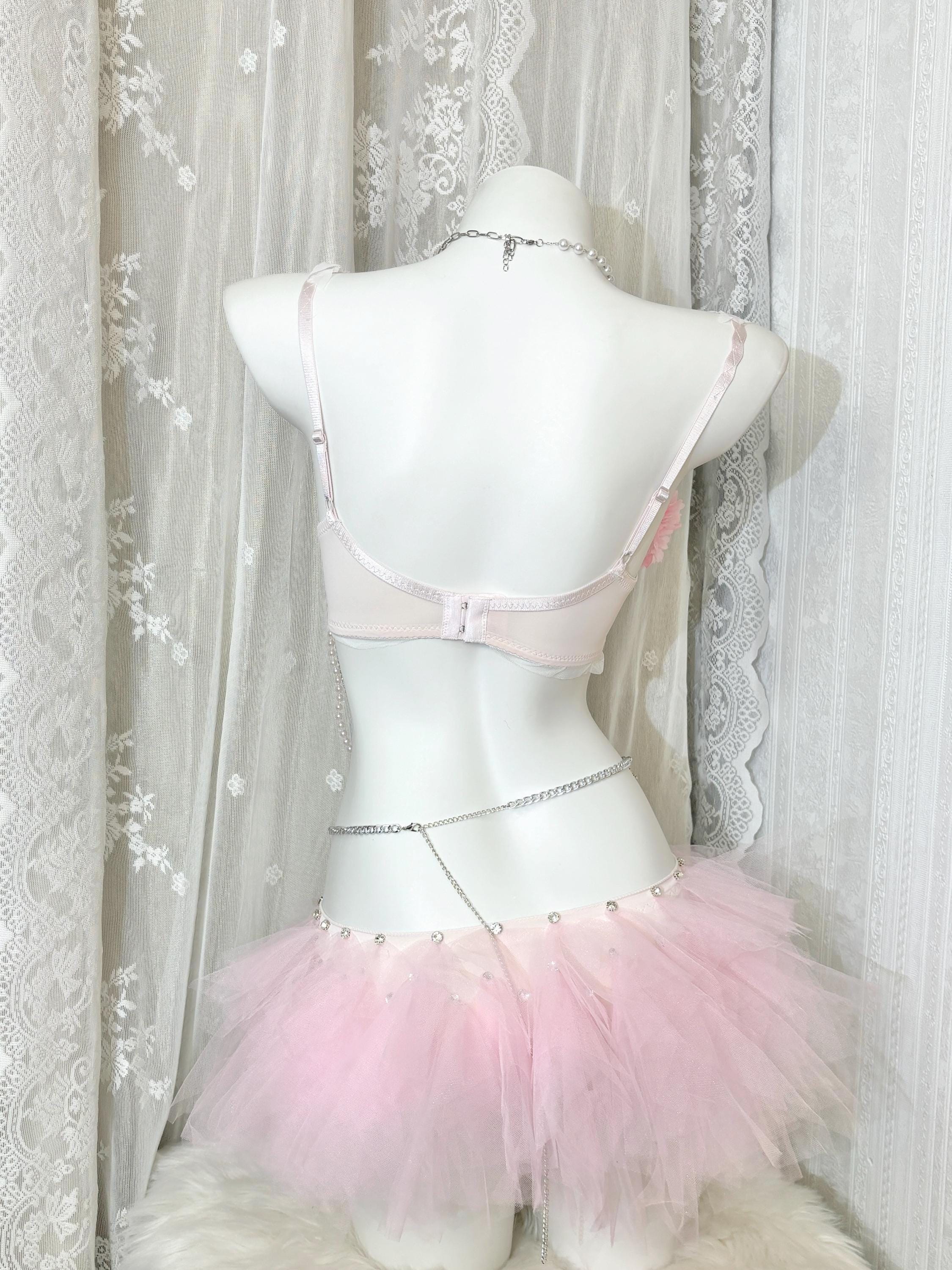 AVRY Anemone Pink Fairy Rave Set with Floral Bra, Body Chain and Festival Bottoms