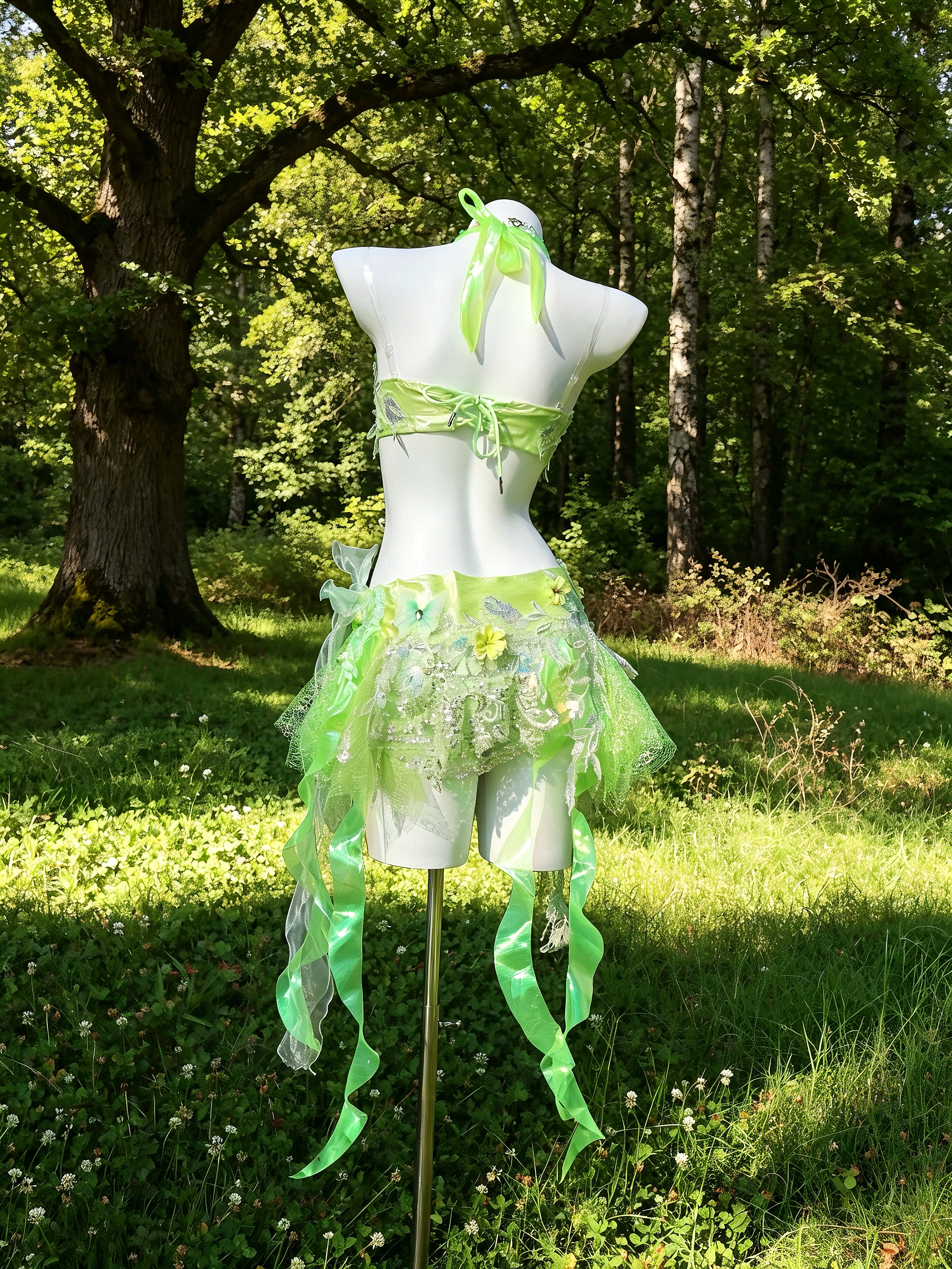Back view of the AVRY New Forest Foxglove two-pieces festival dress showing adjustable straps and reflective ribbon details.
