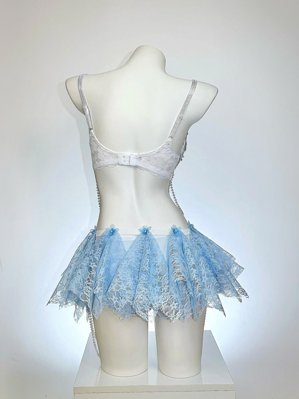 AVRY Seraphina Fiora floral fairy festival outfit in Blue Blossom featuring blue floral appliqués, pearls and crystal embellishments.