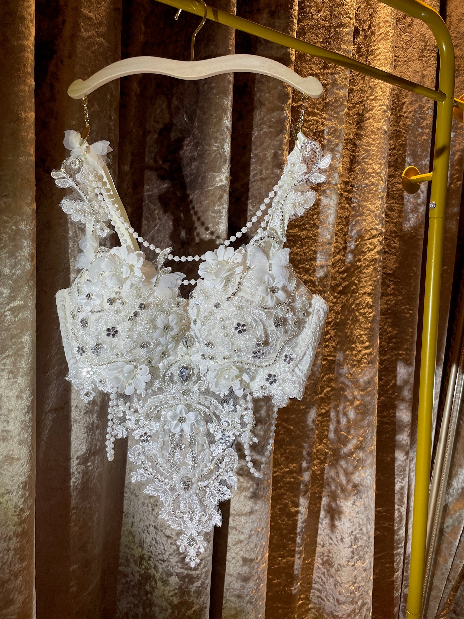 AVRY Seraphina Fiora floral fairy festival outfit in Ivory Bloom featuring handcrafted flowers, pearls and crystal embellishments.