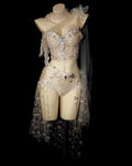AVRY Seraphine Set full look with champagne fairy rave outfit, embellished skirt and romantic festival styling.