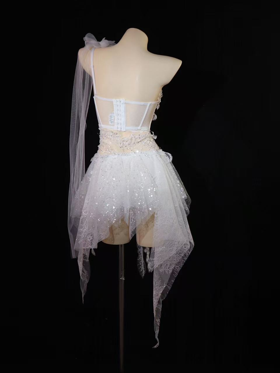 AVRY Seraphine Set Icy Bloom white blue fairy outfit with sheer shoulder veil and flowing lace skirt