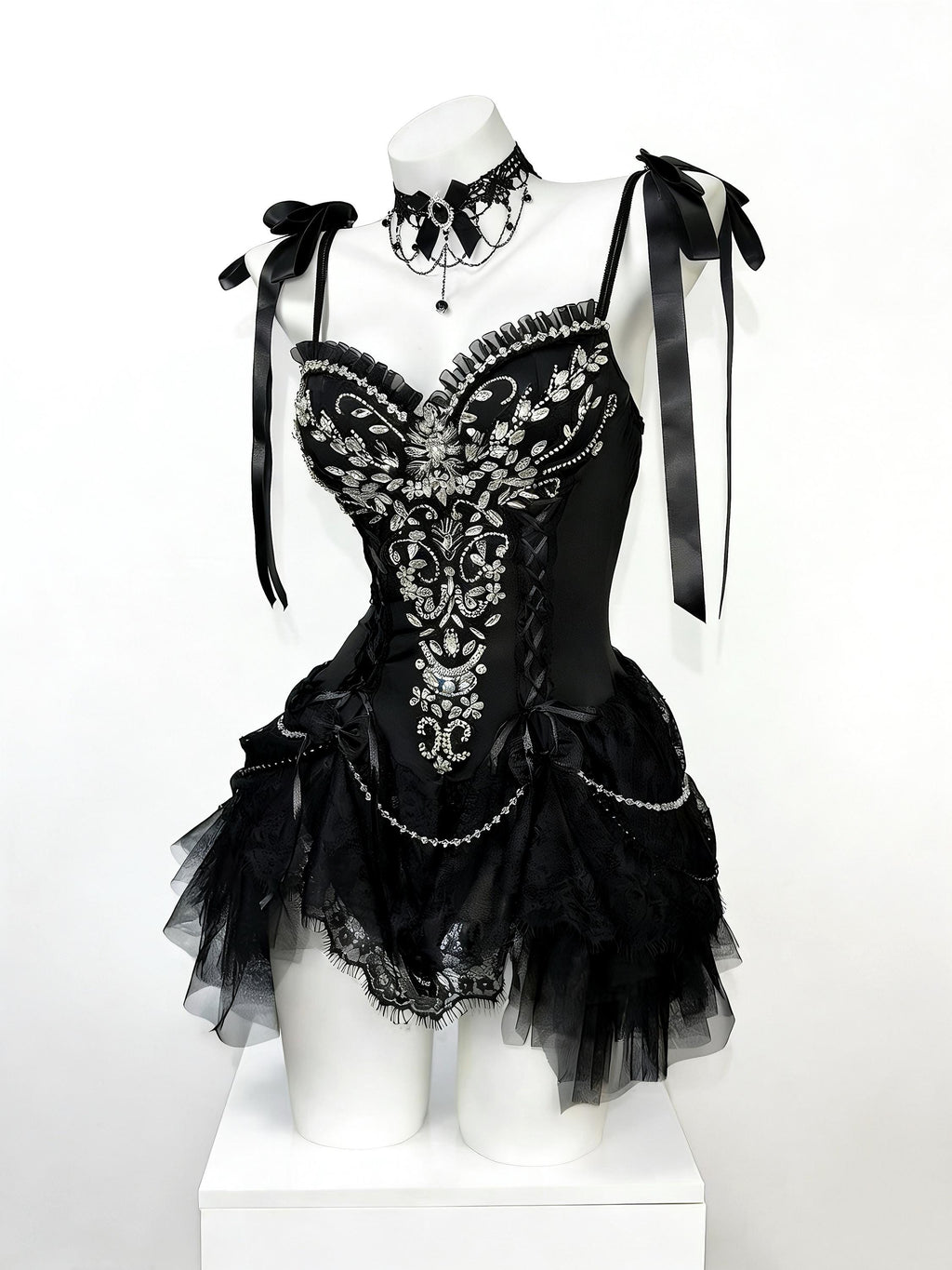 Dark fairy outfit with gothic black corset and lace skirt