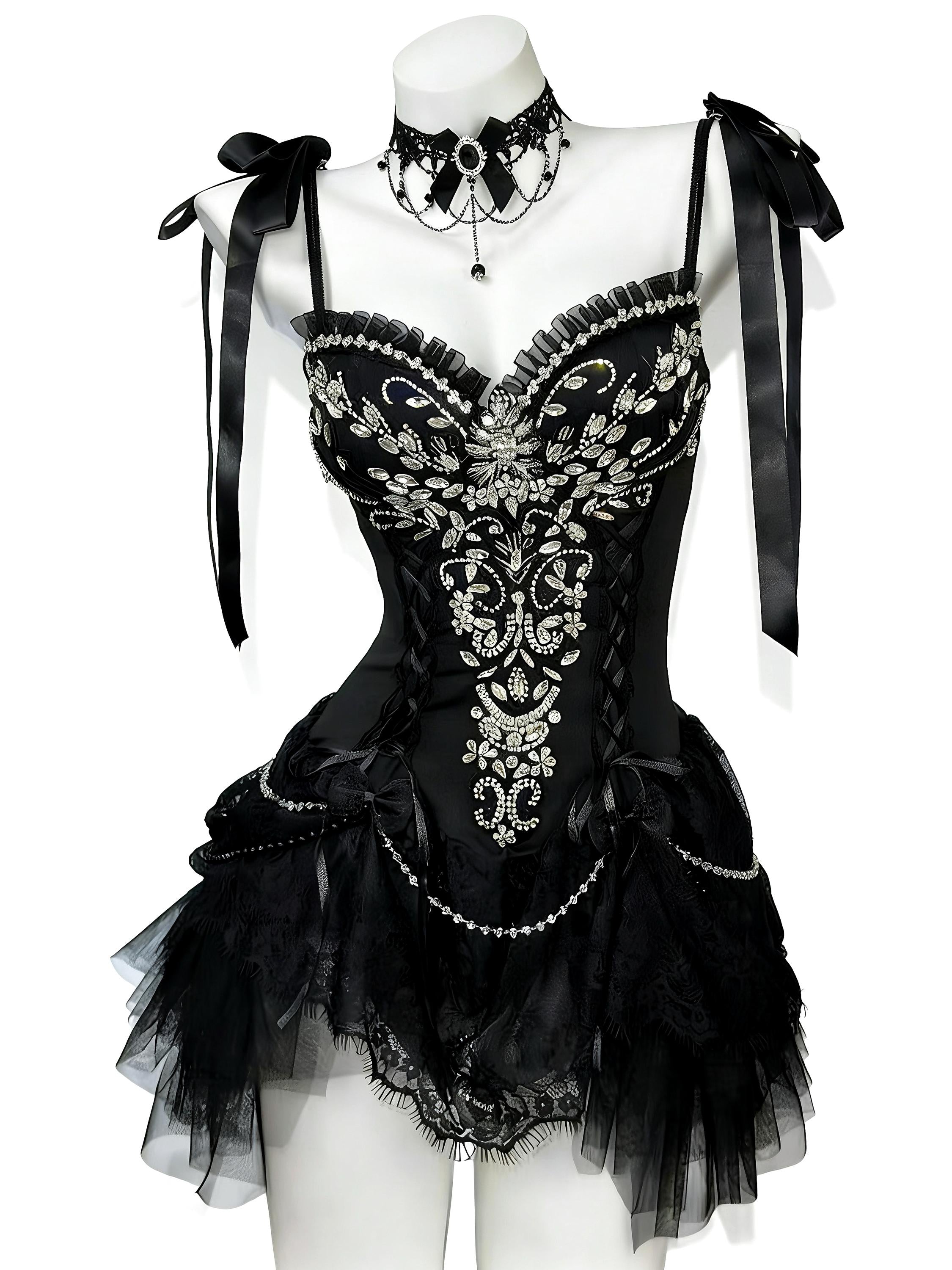 Gothic Black Corset Dress Dark Festival Set | AVRY Gothic Black Corset Dress Dark Festival Set | AVRY